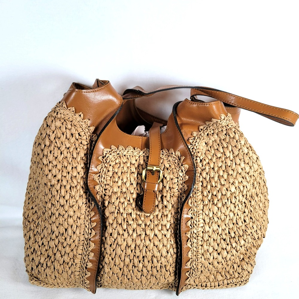 Patricia Nash Womens Santorini Raffia Satchel Bag Paper Straw Natural Light Tan